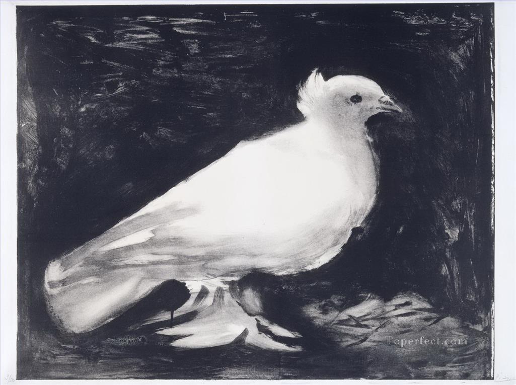 鳩鳥白黒キュビズム パブロ・ピカソ油絵